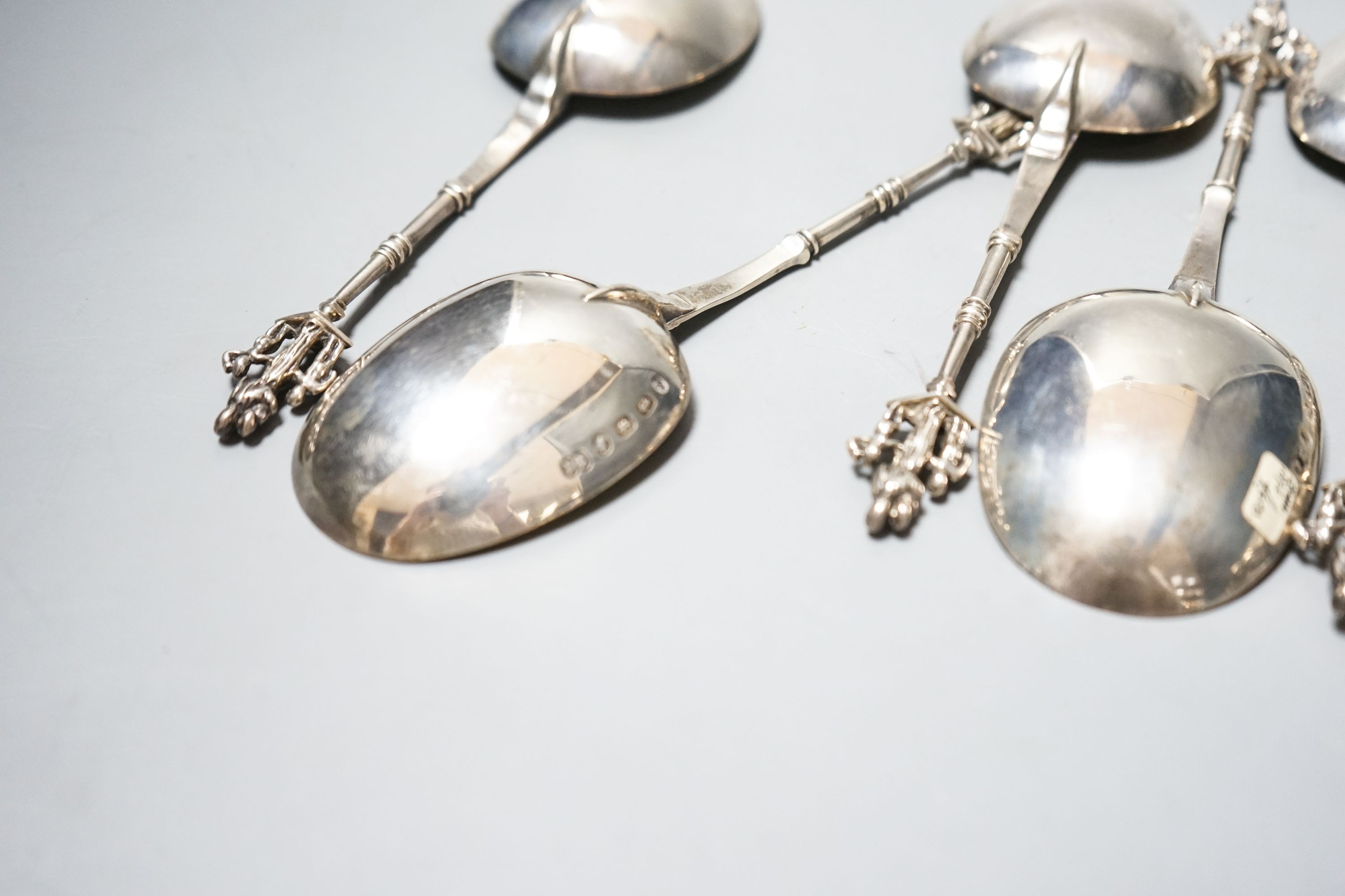 A set of six Victorian silver apostle spoons, Frederick Elkington, Birmingham, 1872, 17.5cm, 9oz.